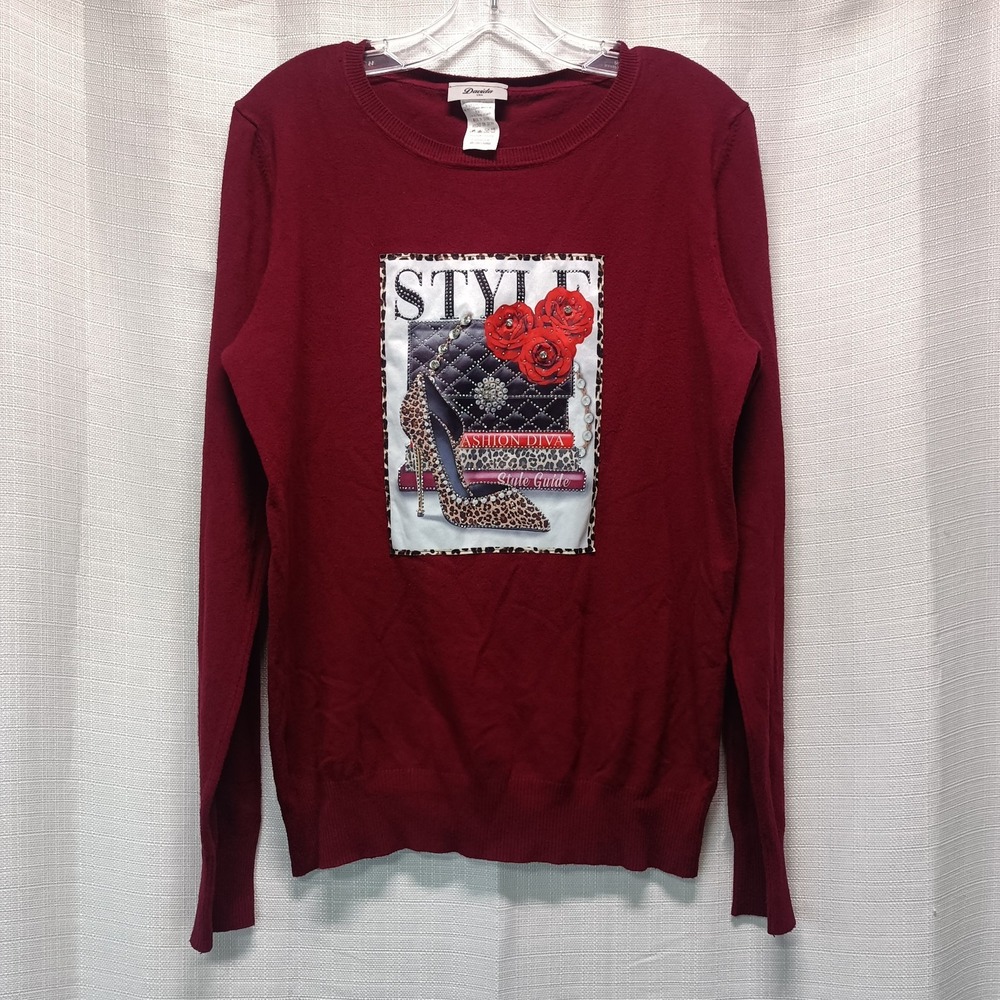 Davida USA Burgundy Womens 2XL Long Sleeve Rhinestone Leopard Shirt Style Floral
